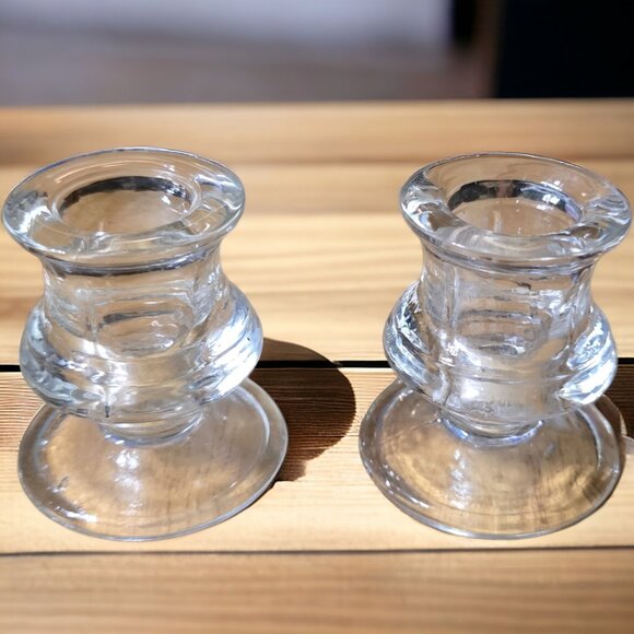 CLEAR DEPRESSION GLASS Vintage Candlestick Holders 2 1/2" Plus 2 Smalle… - Picture 1 of 5